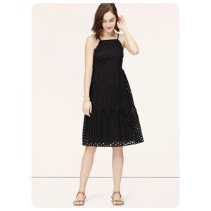 LOFT Black Eyelet Spaghetti Strap Sleeveless Midi Dress sz 2